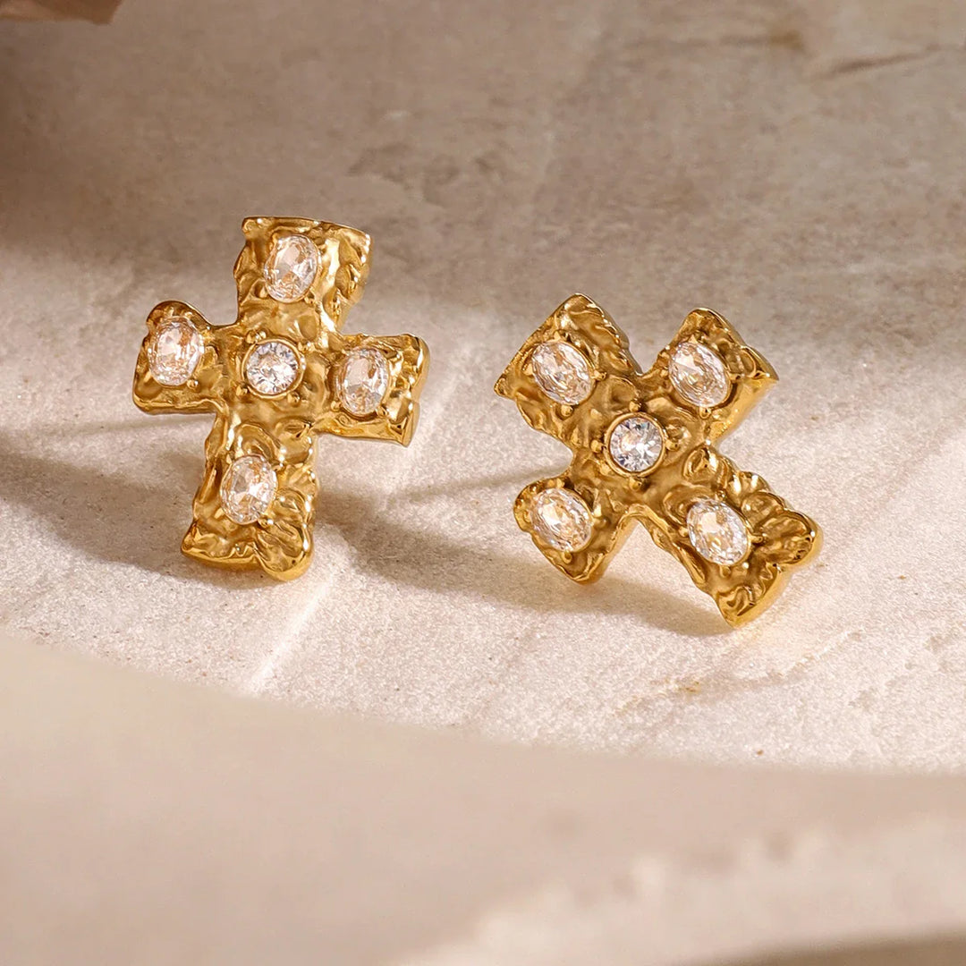 Skanto | 18k teksturert oval diamant kors øredobber