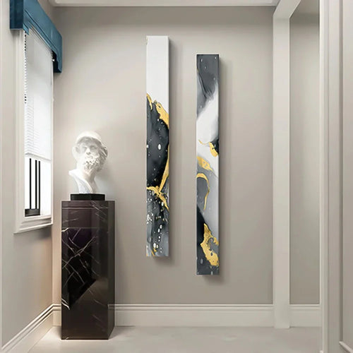 Abstrakt Grå Flytende Marmor Veggkunst Fine Art Lerretstrykk Høy Vertikal Slank Format Bilder For Moderne Loft Leilighet Stue Kontorinnredning | Skanto