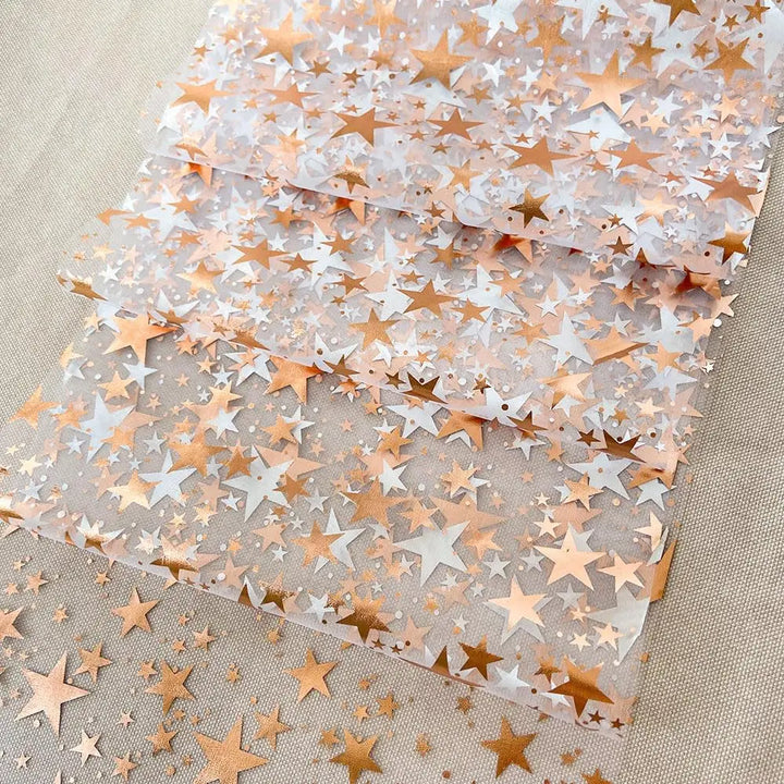 Skanto | Funklende Bordløper "StellaLuxe" | Gull, Roségull eller Sølv | Metallisk Glitrende Nettløper med Stjernesymbolmønster | For Fester & Middagsdekorasjon