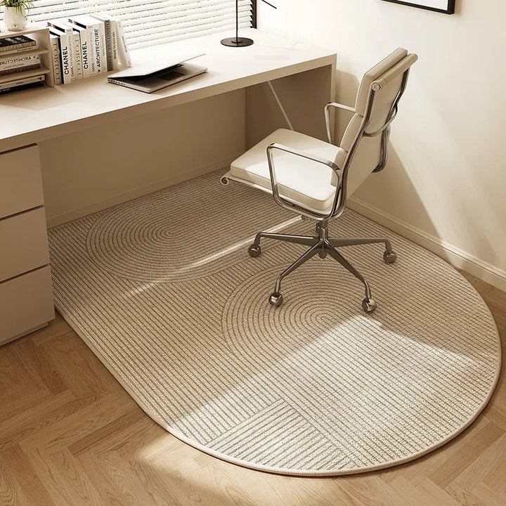 Skanto | Rund Kontorstolmatte 100cm – Beige Stripete Sklisikker Teppebeskytter