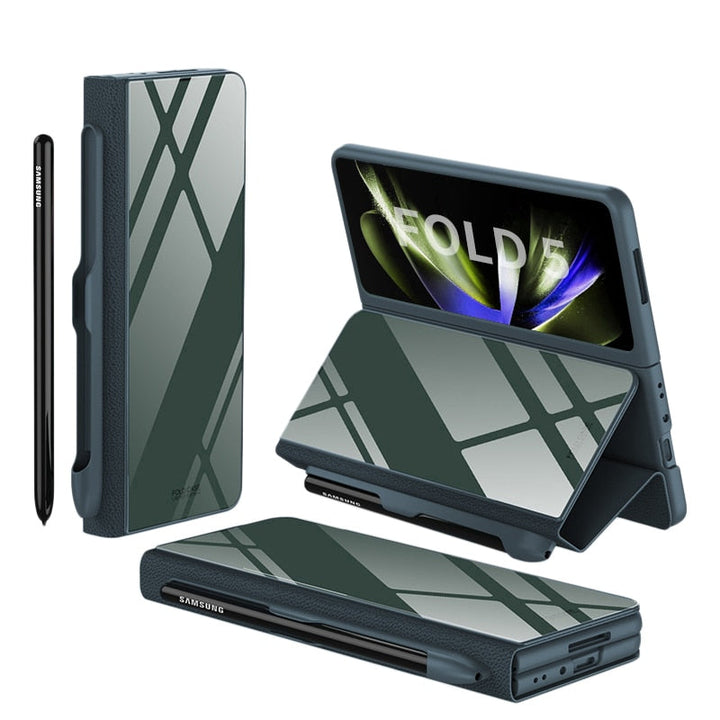 Skanto | Støtbestandig Rustningssak Glassdeksler Stativ Sett Inn Kort Lærsak for Samsung Galaxy Z Fold 5/4