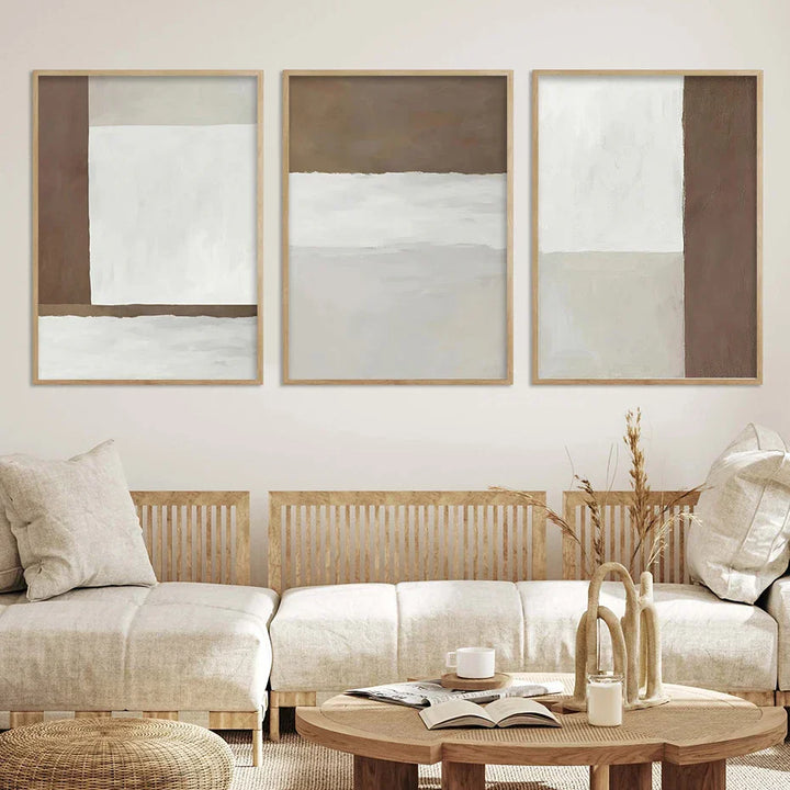 Abstract Brun Grå Beige Minimalistisk Geometrisk Veggkunst Fine Art Lærret Utskrifter Nøytral Farge Bilder For Moderne Stue Hjem Dekor | Skanto