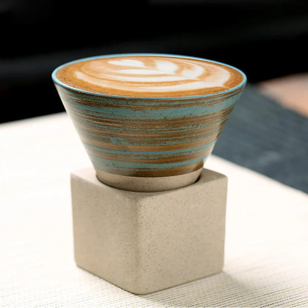 Skanto | Japansk kaffekopp med fat, 1 stk, retro keramisk tekopp, krus, latte, espresso, pull0, blomster cappuccino, ny keramikkopp, 100 ml/3,5 oz