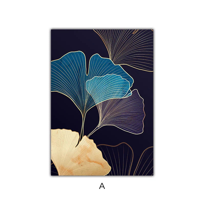 Abstrakt Botanisk Tropisk Blå Aubergine Blomster Veggkunst Fine Art Lerretstrykk Bilder For Stue Soverom Hotellrom Dekor | Skanto