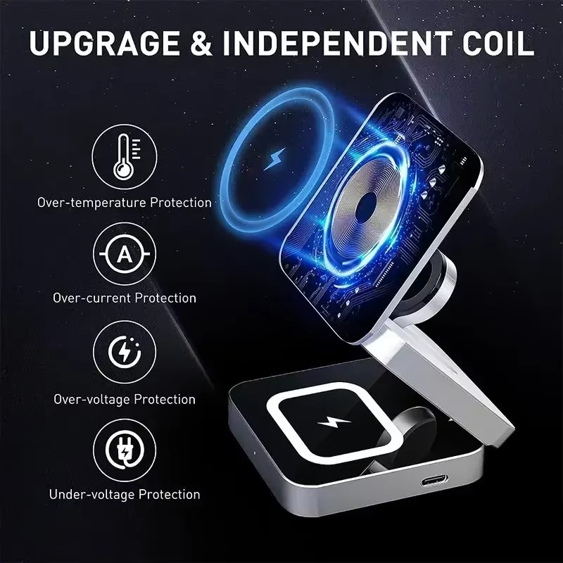 Skanto | 3-i-1 Magnetisk Trådløs Lader - Rask Sammenleggbar Lade Stasjon for Samsung, iPhone & AirPods