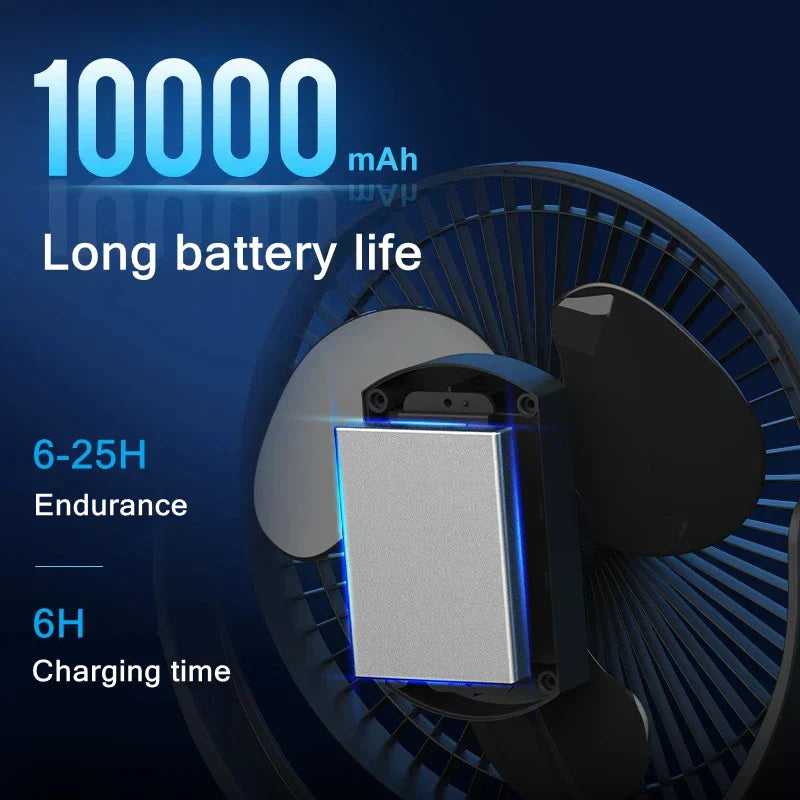 Bærbar USB-oppladbar vifte med 10000mAh batteri og klips – Zephyr | Skanto