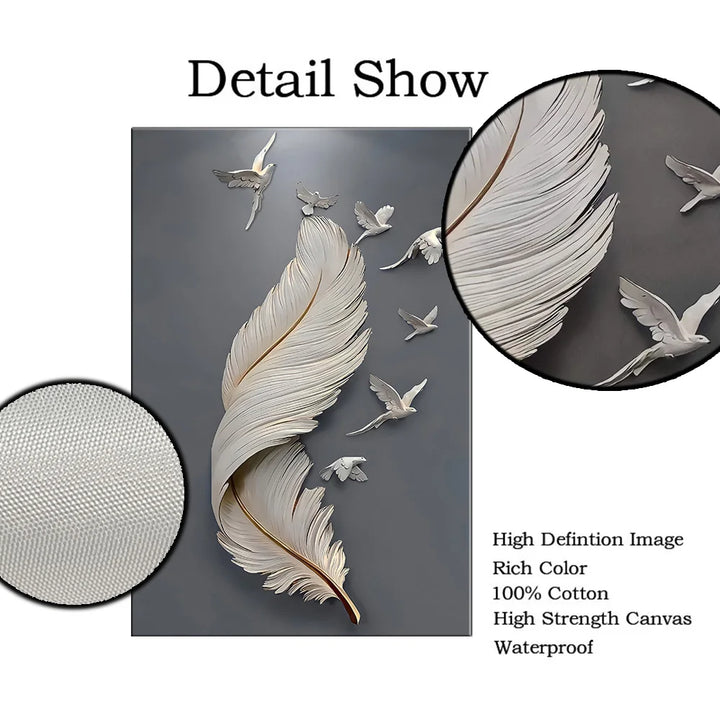 Seven Birds Feather Wall Art Fine Art Canvas Prints 3d Visualisering Minimalistisk Abstrakt Bilder For Stue Entré, Foyer Kunst Dekor | Skanto