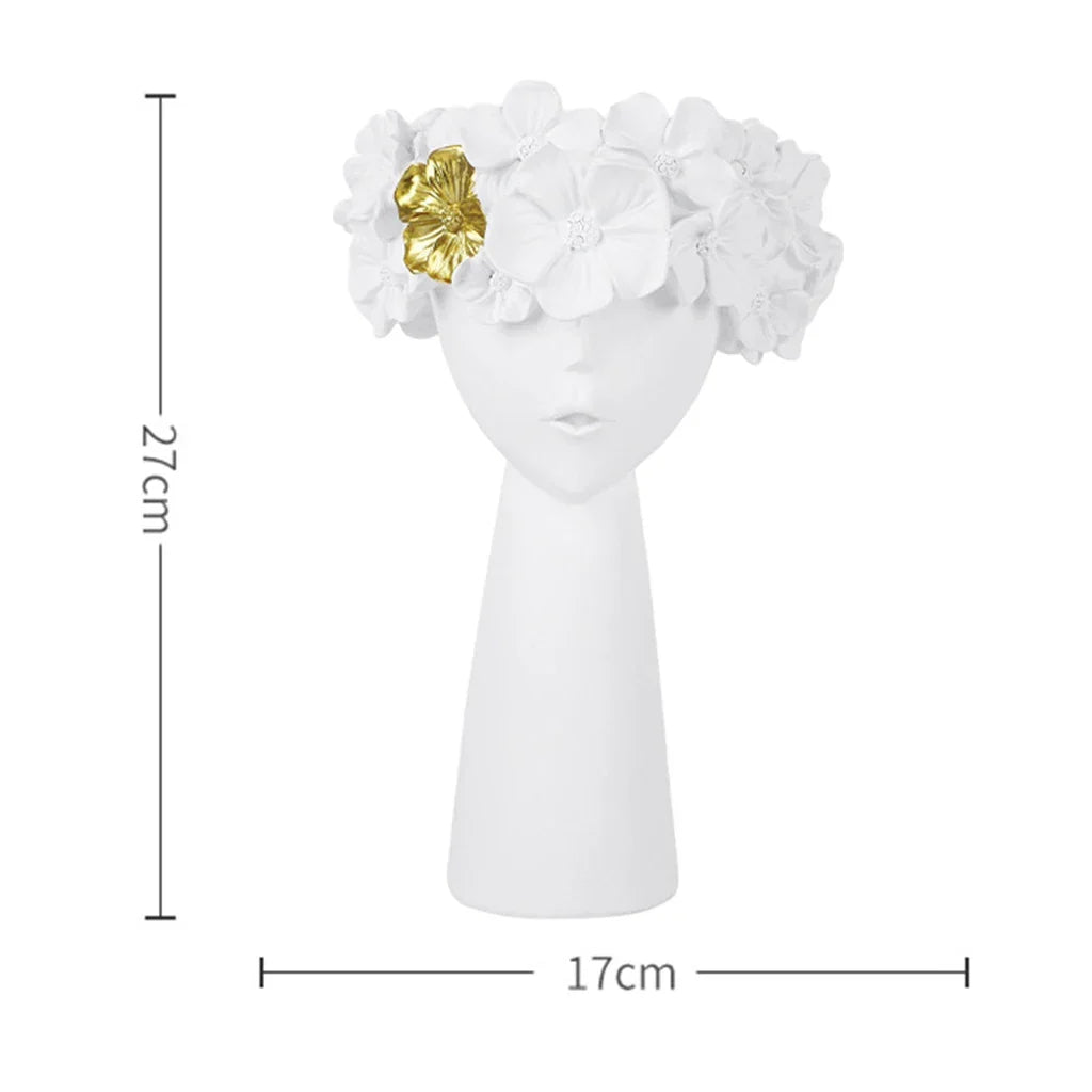 Skanto | Nordisk Jente Hode Blomst Harpiks Vase Statue Blomst Blomster Vaser for Kontor Skrivbord Tørkede Blomster Ornamenter Dekor Beholder