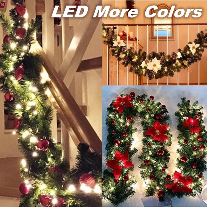 Skanto | Luminarae | Julegirlander 2,7 m | Med LED-belysning og grangrener | For peis, trapper railing og dørdekorasjon | 5 farger