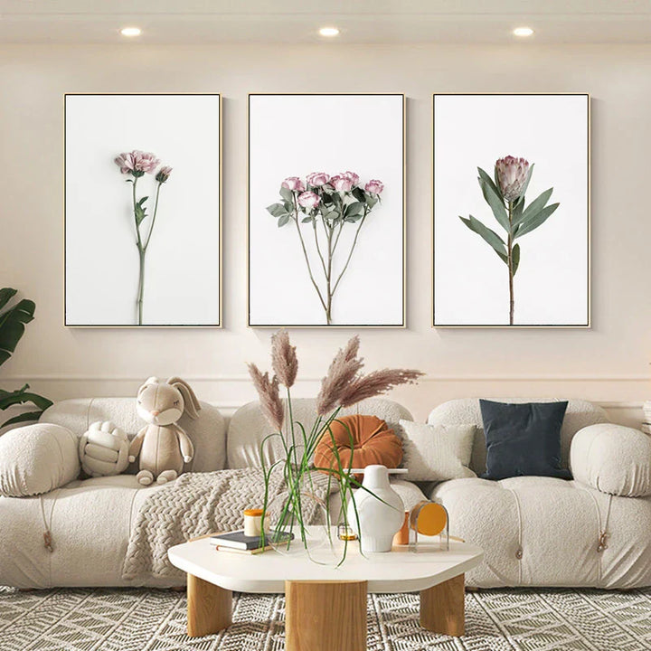 Minimalist Rosa Blomster Botanisk Veggkunst Fine Art Lerretsutskrifter Plakater Elegante Bilder For Nordisk Stue Spiserom Soverom Kunst Dekor | Skanto