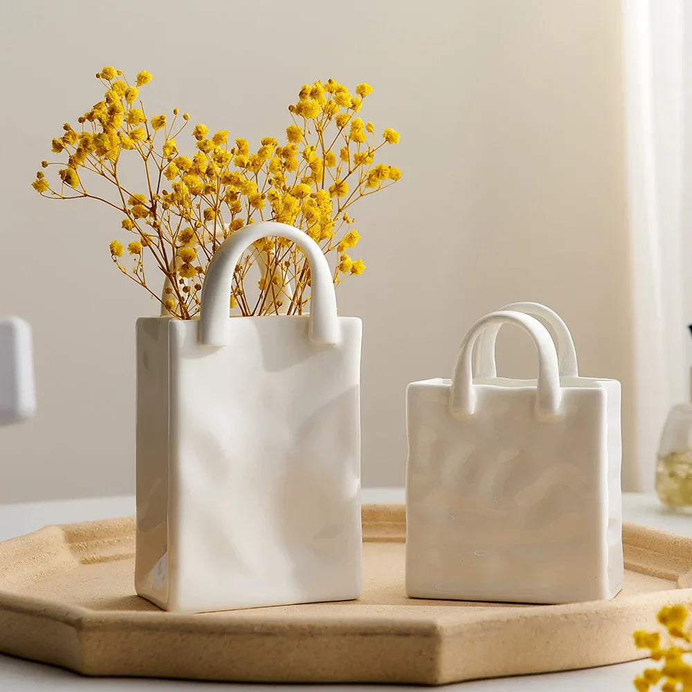 Skanto | Nordisk dekorativ vase håndveske keramisk vase dekorasjon hjem blomster for dekor borddekorasjons tilbehør romdekorasjon vasegave