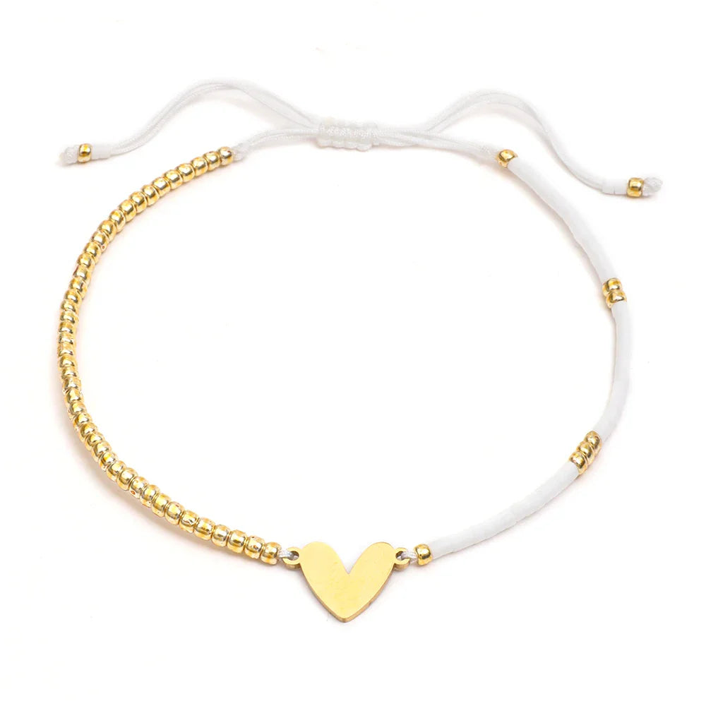 Skanto | Justerbar Delikat Perle Flatt Hjerte Armbånd
