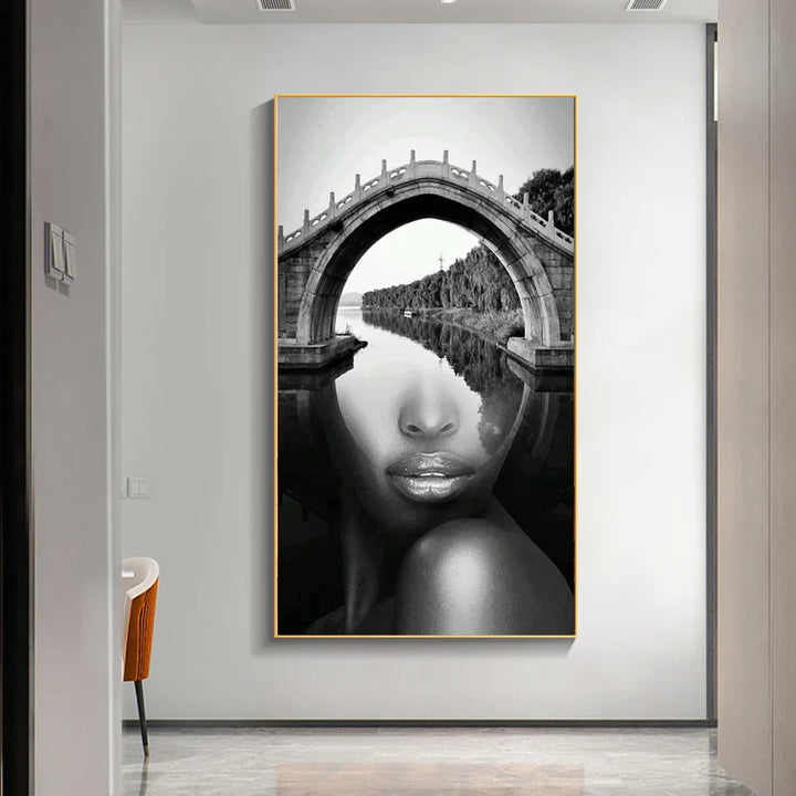 Moderne Abstrakte Portrett Superposisjon Landskap Veggkunst Fine Art Lerrettrykk Svart Hvit Bilder For Moderne Stue Entré Foyer Kunst Dekor (Uten Ramme) | Skanto