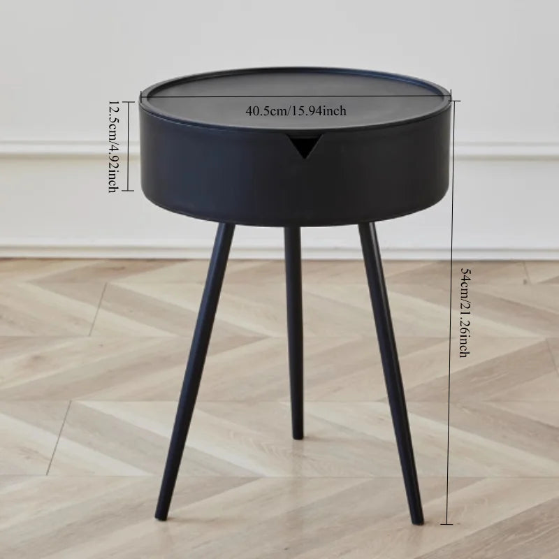 Skanto | Rund Plast Sidebord med Oppbevaringsplass og Mobil Design