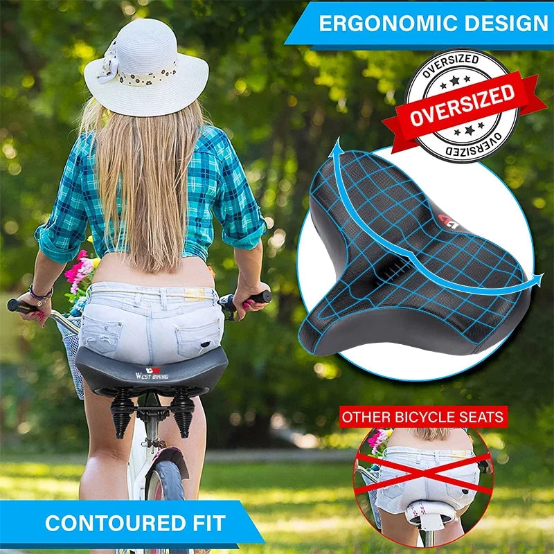 Skanto | Bred Ergonomisk Sykkelsete – Komfortabelt Sete med Støtdemping for By- og Terrengsykler