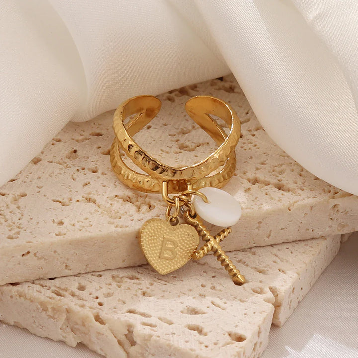 Skanto | Delikat Kors & Hjerte Initial Ring