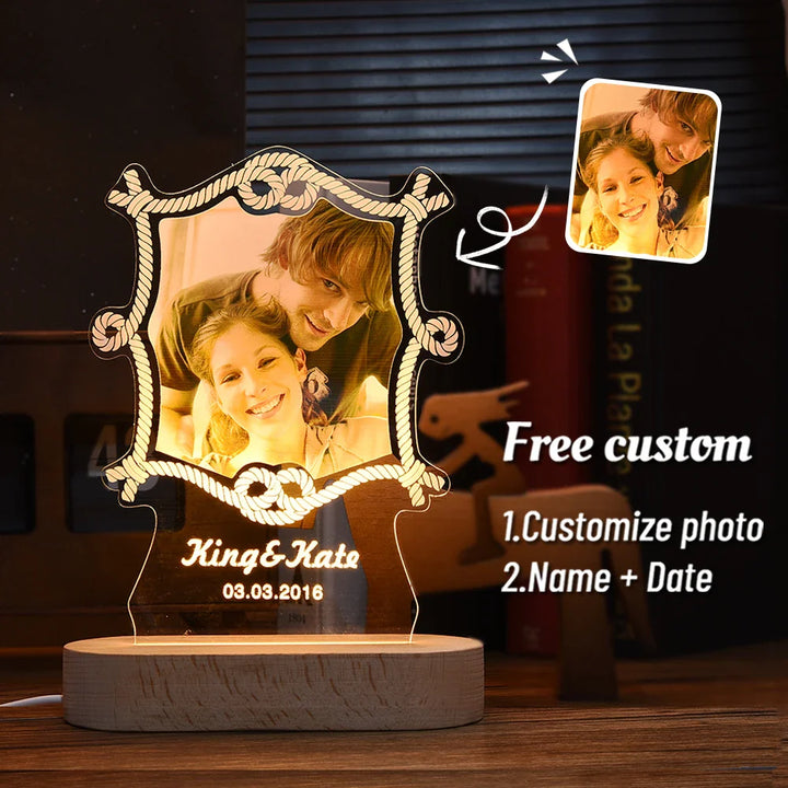Skanto | Personlig 3D-foto-lampe: Individuell foto og tekst nattlys - Ideell for Valentinsdag, bryllup, jubileum, bursdagsgaver