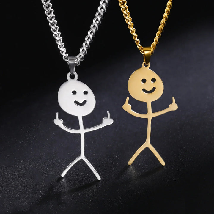 Skanto | Søt Punk Morsom Finger Viftende Stickman Halskjede