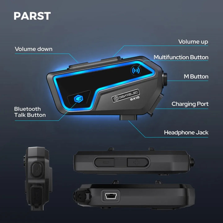 Skanto | Bluetooth Motorsykkel Intercom 10 Ryttere & IP67 Vanntett – RideSync