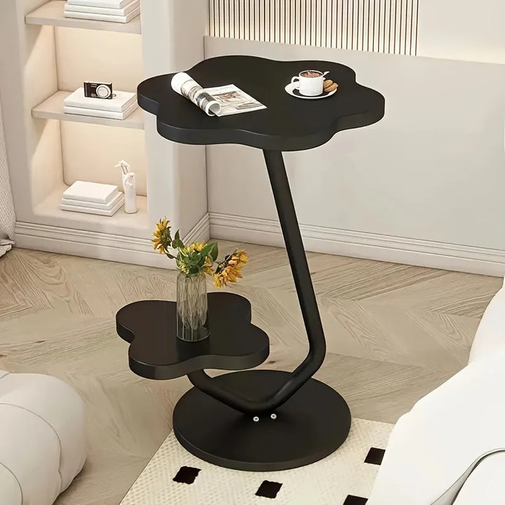 Skanto | Kremfarget Blomsterformet Sidebord med Dobbelt Oppbevaringslag og Metallramme