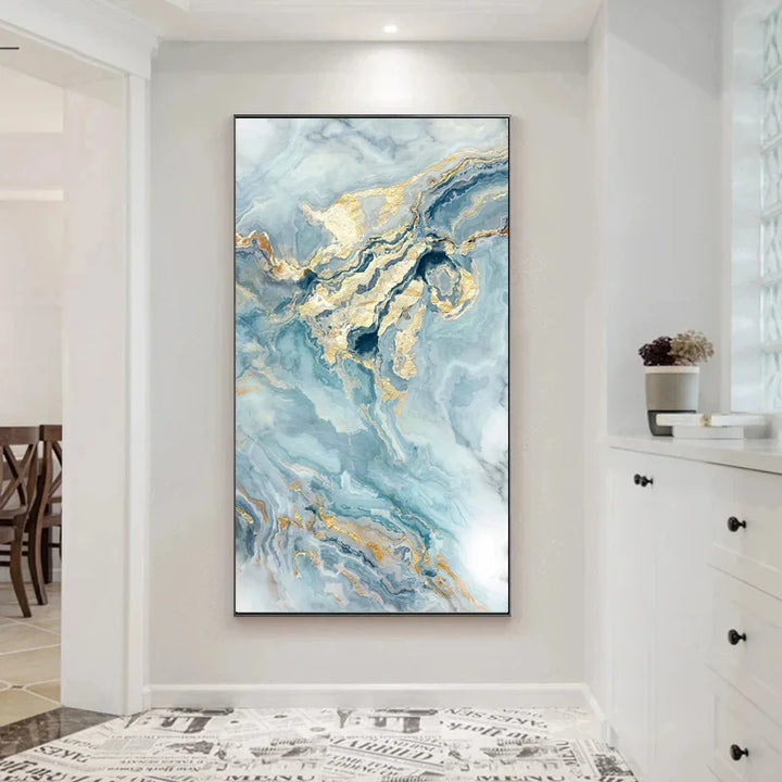 Blå Gylden Flytende Marmor Essens Veggkunst Fine Art Lerretsutskrifter Bilder For Moderne Leilighet Luksus Stue Kunst Dekor | Skanto