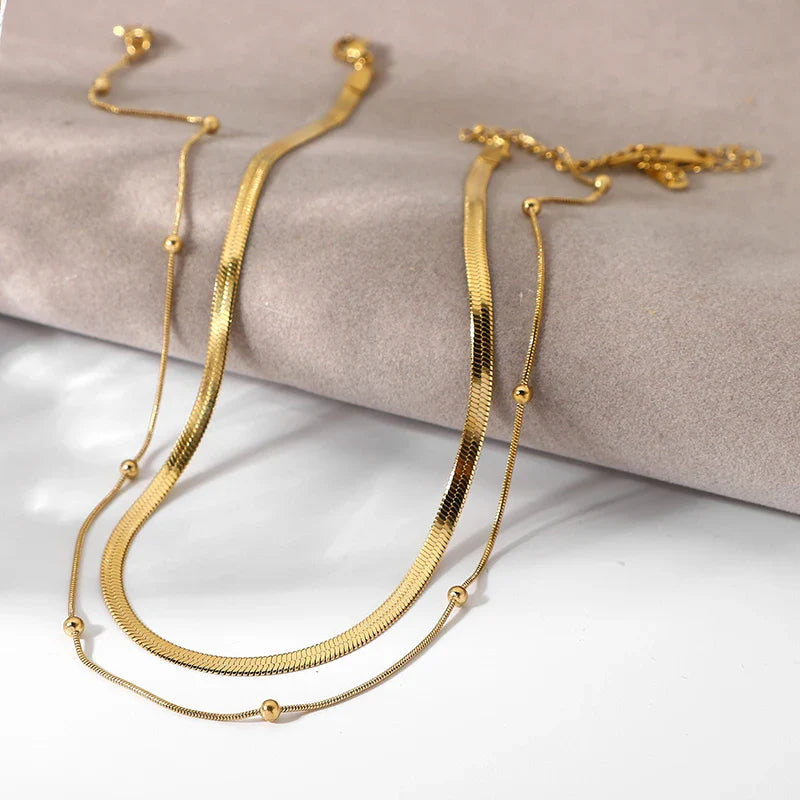 Skanto | 14k Herringbone & Satellite Chain Necklace Stack