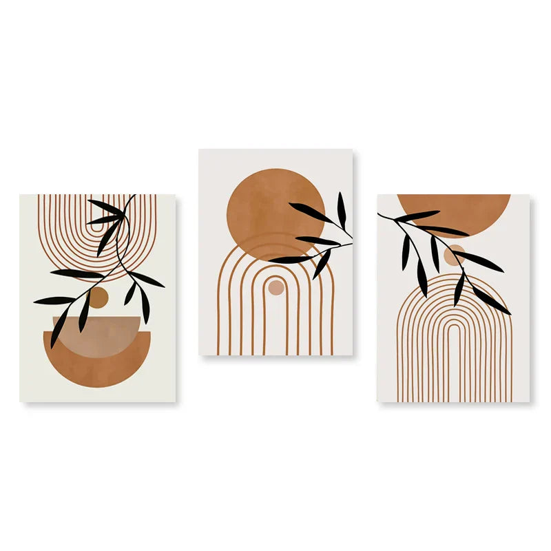 Sett med 3 stk Moderne Abstrakt Bohemsk Minimalistisk Geometrisk Veggkunst Fine Art Lerret Utskrifter Plakater Bilder For Stue Dekor | Skanto