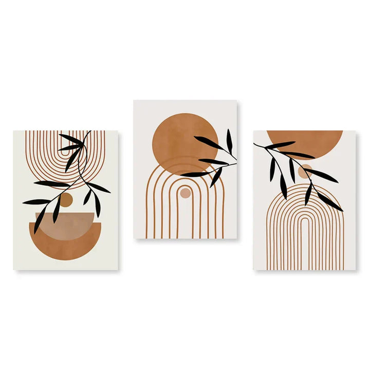 Sett med 3 stk Moderne Abstrakt Bohemsk Minimalistisk Geometrisk Veggkunst Fine Art Lerret Utskrifter Plakater Bilder For Stue Dekor | Skanto