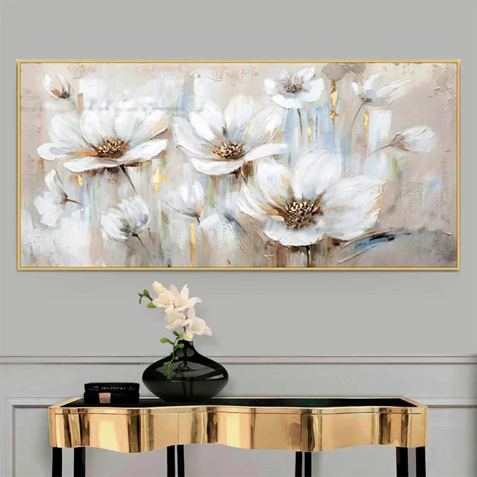 Stor Hvit Blomster Abstrakt Veggkunst Fine Art Lerretsutskrifter Moderne Botaniske Bilder For Stue Hotellrom Soverom Kunst Dekor | Skanto