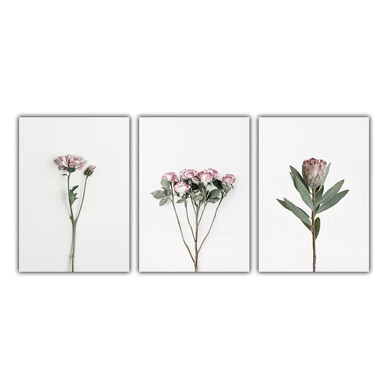 Minimalist Rosa Blomster Botanisk Veggkunst Fine Art Lerretsutskrifter Plakater Elegante Bilder For Nordisk Stue Spiserom Soverom Kunst Dekor | Skanto