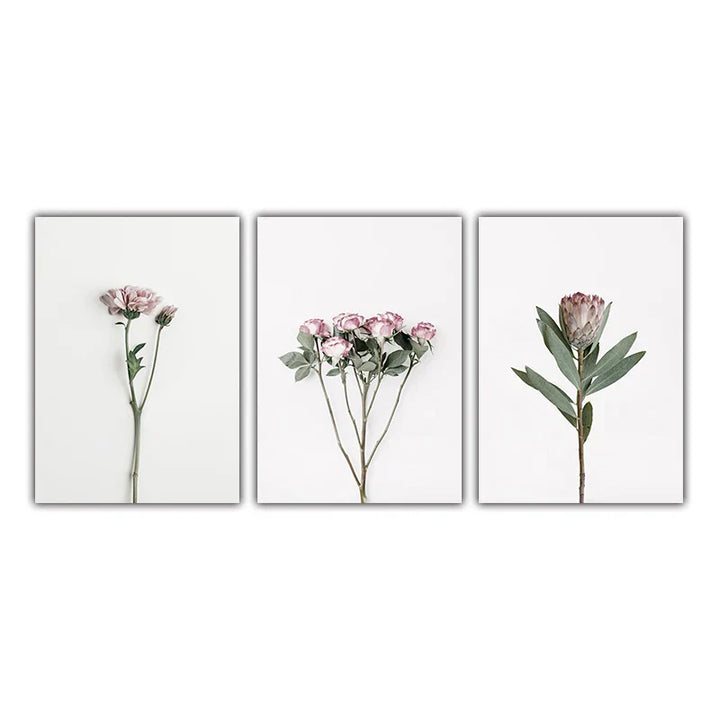 Minimalist Rosa Blomster Botanisk Veggkunst Fine Art Lerretsutskrifter Plakater Elegante Bilder For Nordisk Stue Spiserom Soverom Kunst Dekor | Skanto