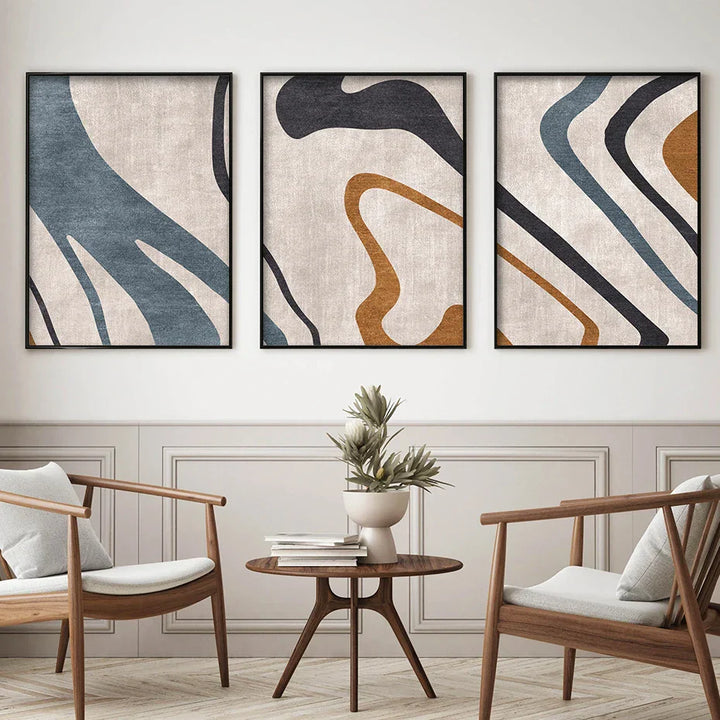 Strømmende Linjer Blå Beige Abstrakt Veggkunst Fine Art Lerretsutskrifter Bilder For Moderne Stue Spisestue Soverom Kunst Dekor | Skanto