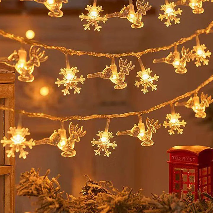 Skanto | LED Lyskæde FrostGlow | Snefnug & Juletræsdesign | 2025 Julepynt | Varm Hvid & Farverig | Til Træ & Hjem