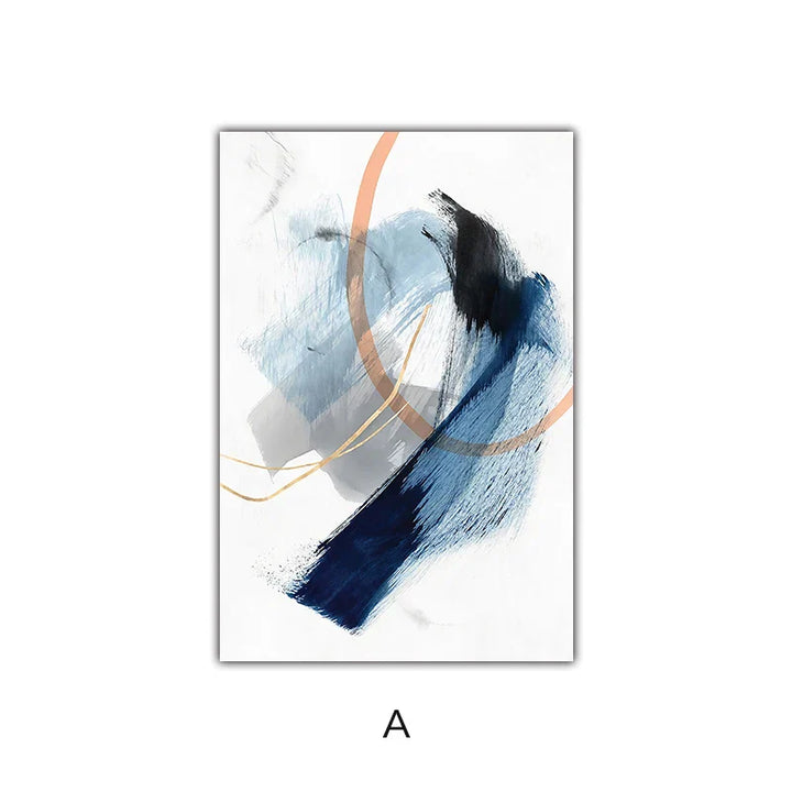 Moderne Abstrakt Bred Stroke Veggkunst Fine Art Lerret Trykk Blå Beige Med Hint Av Oransje Gull Nordiske Bilder For Stueinnredning | Skanto