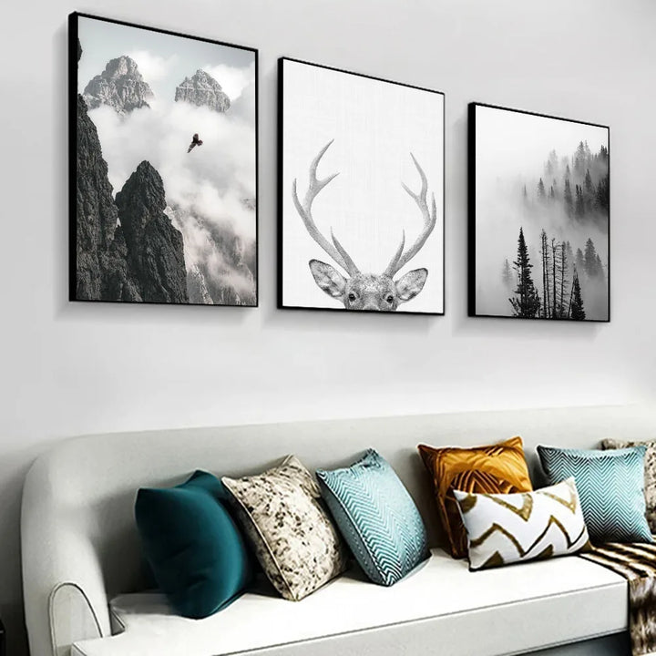 Northern Wilderness Eagle Deer Landscape Wall Art Fine Art Canvas Prints Pictures For Living Room Dining Room Nordic Home Decor | Skanto