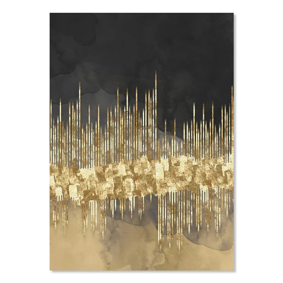 Abstract Golden Cityscape På Svart Akvarell Lerret Trykk Vegg Kunst Lys Luksus Bilder For Stue Soverom Hjemmekontor Dekor | Skanto