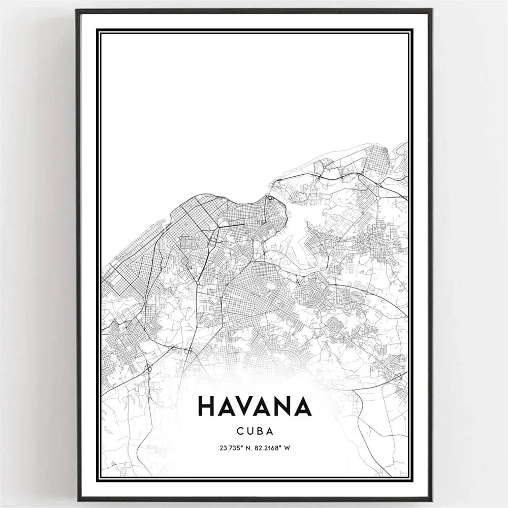 Cuba Havana Black & White Reiseplakat Veggkunst Fine Art Lærred Trykk Bilder For Stue Spisestue | Skanto