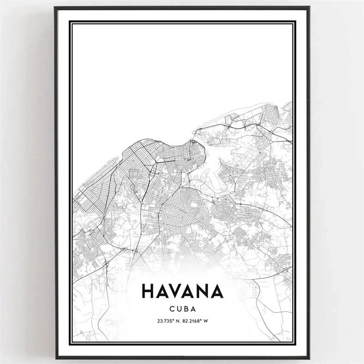 Cuba Havana Black & White Reiseplakat Veggkunst Fine Art Lærred Trykk Bilder For Stue Spisestue | Skanto