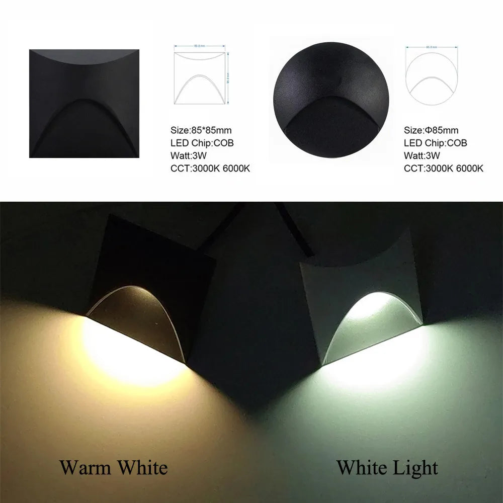 Skanto | Moderne vanntett IP65 LED innfelt vegglampe for utendørs belysning - 3W innebygd trinn- og trapp-balkongportal lys
