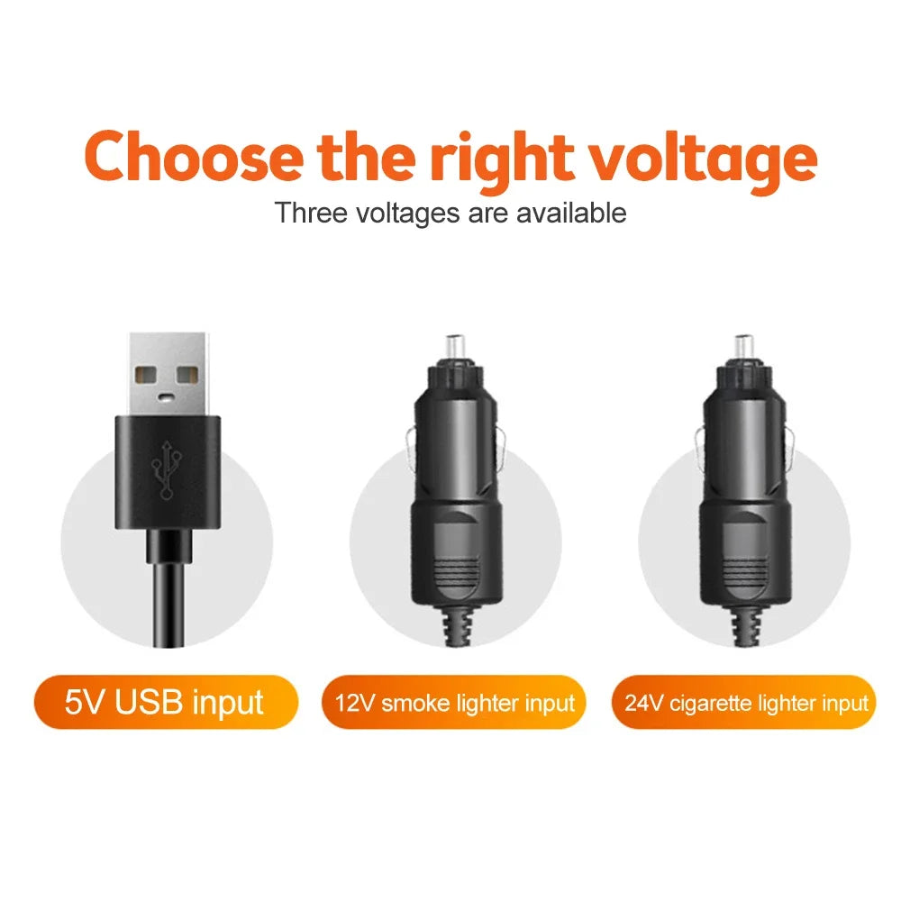 360° Justerbar Bilvifte - 3-Hodet Automotiv Elektrisk Vifte - USB/12V/24V - 2 Hastigheter - Stille Kjøling for Hjem, Skrivebord, Kontor & Bil | Skanto