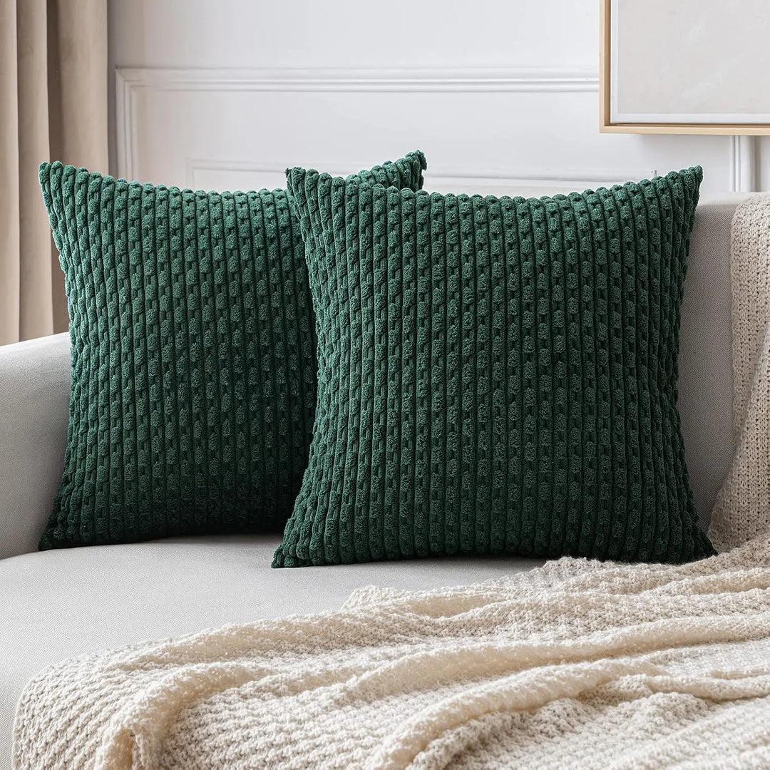 Skanto | Boho Ribbet Fløyelsputeomslag – Stilige Stripete Dekorative Putekasse for Sofa eller Seng