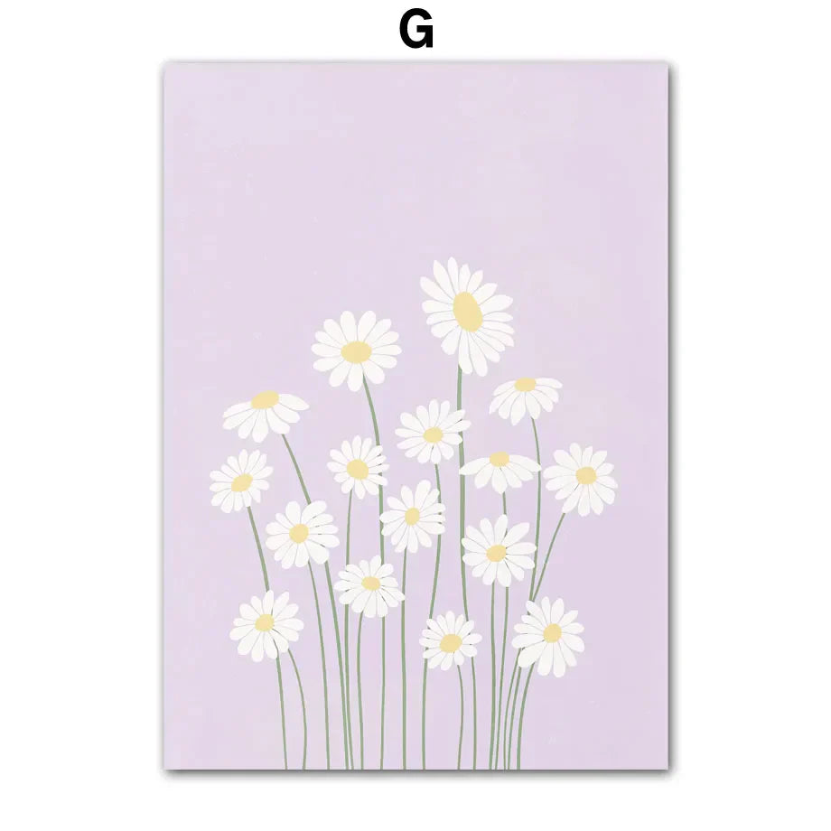 Rosa Lavendel Daisy Blomst Marked Plakater Veggkunst Fine Art Lerret Utskrifter Pastell Blomster Bilder For Stue Soverom Kunst Dekor | Skanto