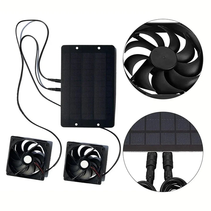 Skanto | AirSol Duo Ventilasjonssystem | Solcelledrevne dual avtrekksvifter | 10W | For drivhus, dyrestall og utendørsbruk
