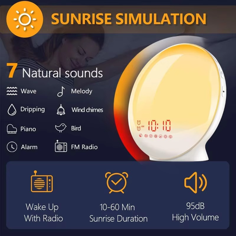 Skanto | Sunrise Simulering Vekkerklokke med Nattlys & FM Radio