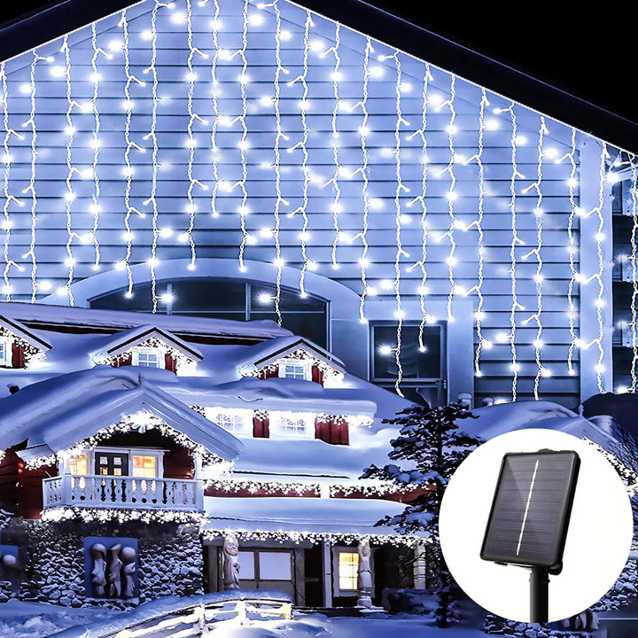 Vanntette solcelleledning juletrelys - Utendørs juledekorasjon med 96 LED-lamper, 8 moduser og fjernkontroll for hage, terrasse, fest 3,5 m (137,7 tommer)