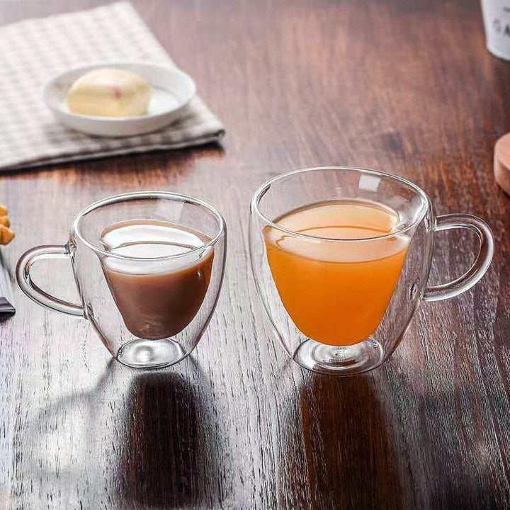 Skanto | Hjerte Kjærlighet Form Glass Krus Dobbeltveggede Kaffe Kopper Isolerte Te Melk Sitron Juice Vann Kop Varmeresistent Drikkeutstyr Elske Gave