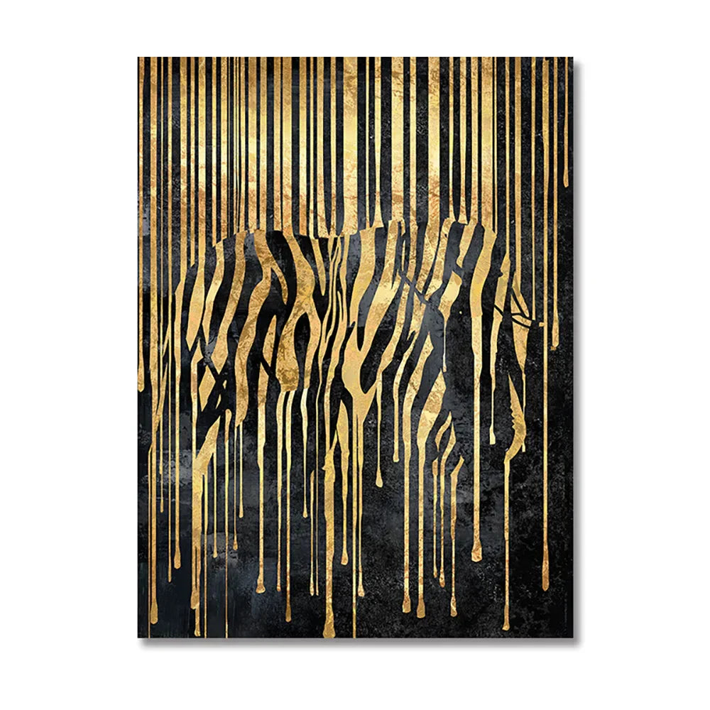 Moderne abstrakte gyldne zebra-linjer løve elefant tiger veggkunst fine art lerret utskrifter bilder for luksus leilighet stue spisestue kunst dekor | Skanto