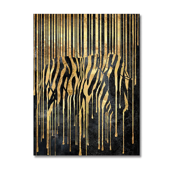 Moderne abstrakte gyldne zebra-linjer løve elefant tiger veggkunst fine art lerret utskrifter bilder for luksus leilighet stue spisestue kunst dekor | Skanto
