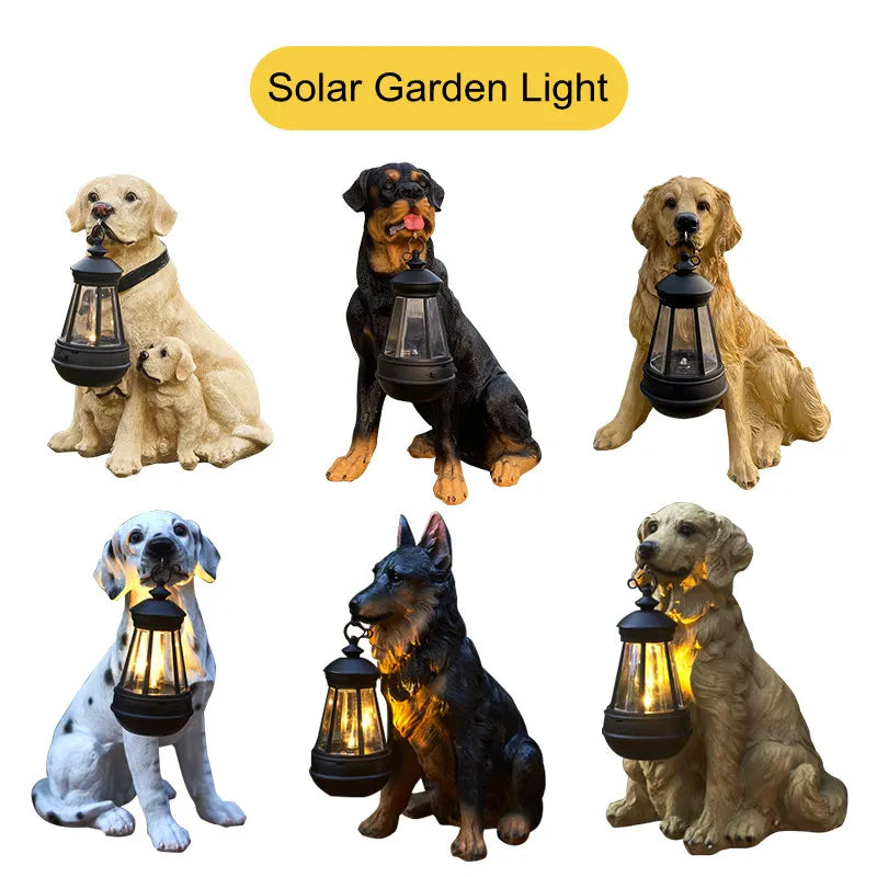 Solcel-drevet utendørs harpiks hundestatue lampe | Skanto