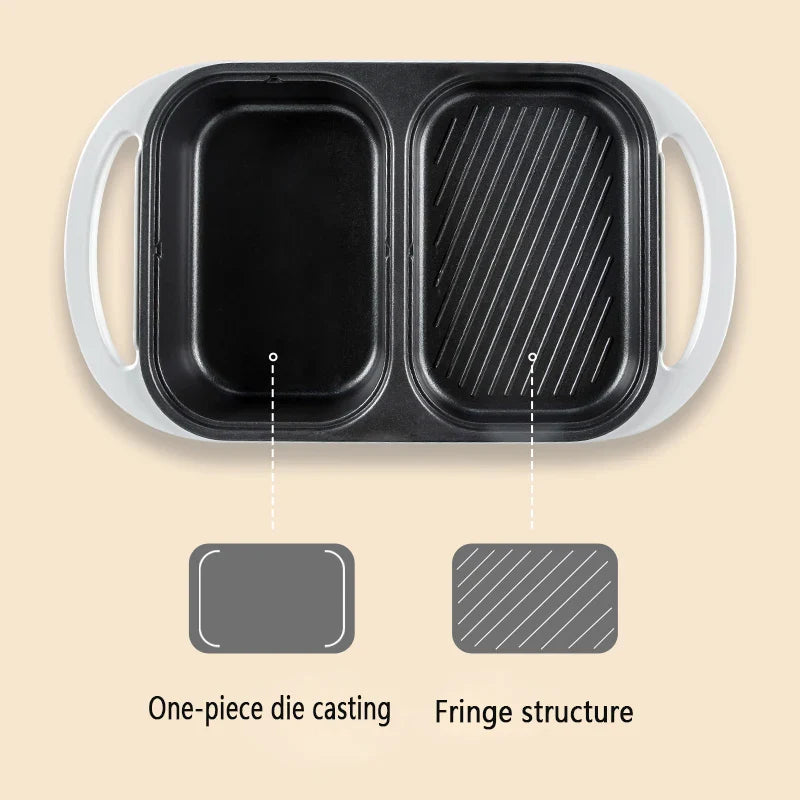 Skanto | 2 i 1 Non-stick Shabu Gryte og Grill - Multikoker for BBQ, Shabu Shabu, Biff, Ramen og Nudler, Elektrisk Kjele